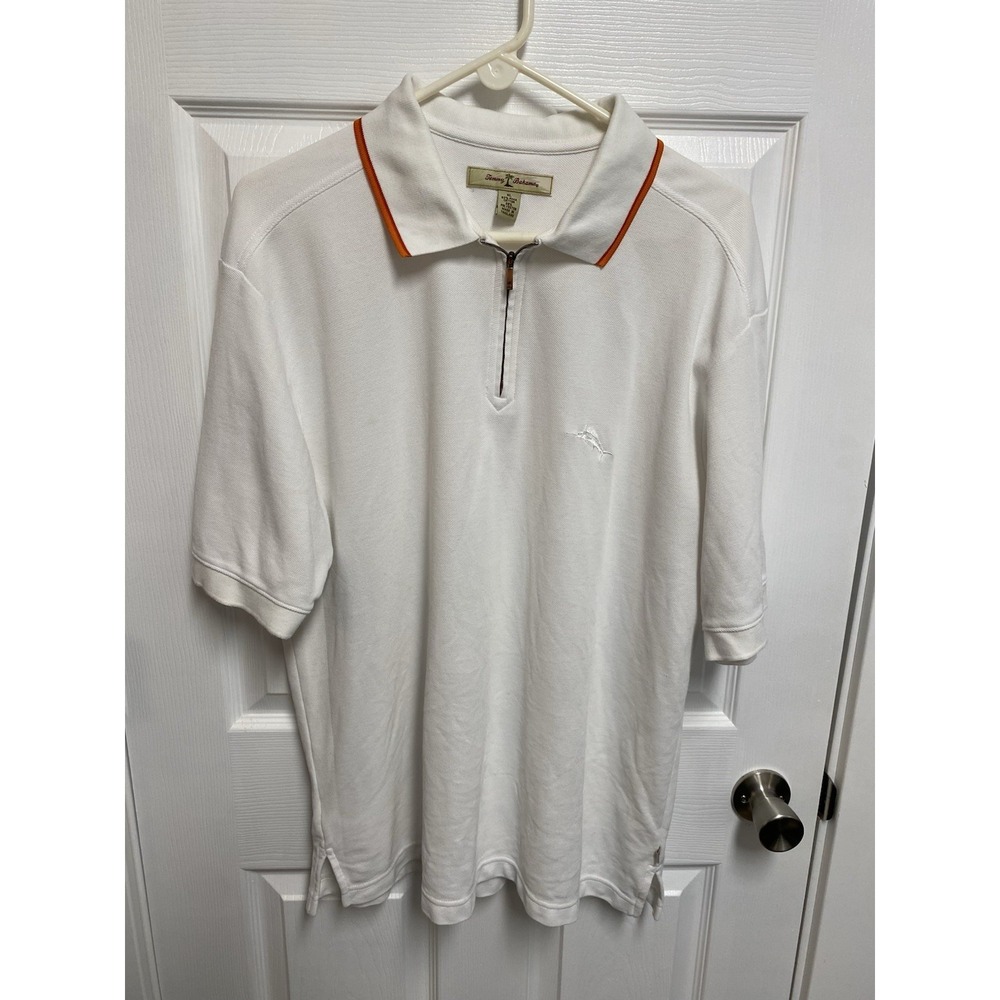 Tommy Bahama Polo Shirt XL White 1/4 Zip Short Sleeve Pima Cotton Casual
